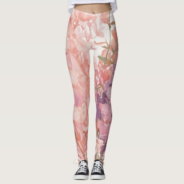 Pastellorange-Blütenmuster Leggings (Vorderseite)