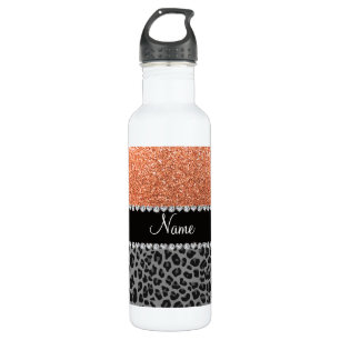 Pastellorange Glitzer schwarzer Leopard Trinkflasche