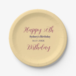 Pastellorange glücklicher 30. Geburtstag Name Datu Pappteller