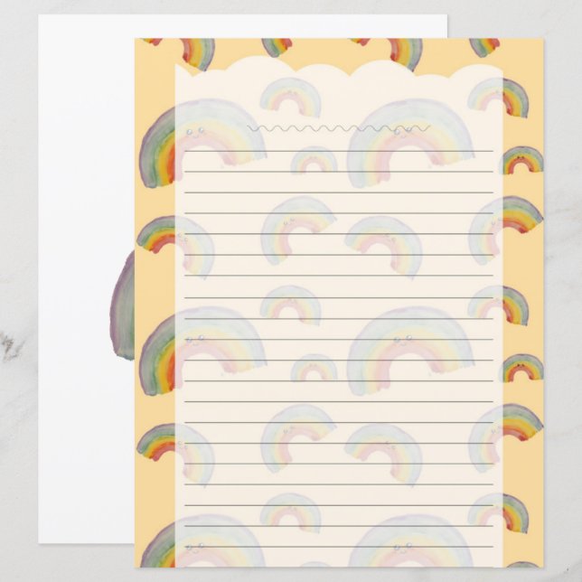 Pastellorange Kawaii Regenbogen Schreibwarenpapier (Vorne/Hinten)