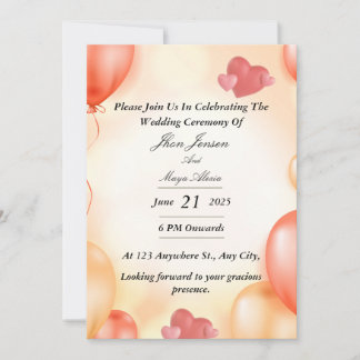 Pastellorange Luftballon-Hochzeitseinladung mit He Einladung