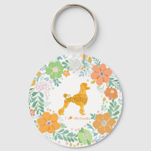 Pastellorange-Pudel-Silhouette - Name und Foto Schlüsselanhänger