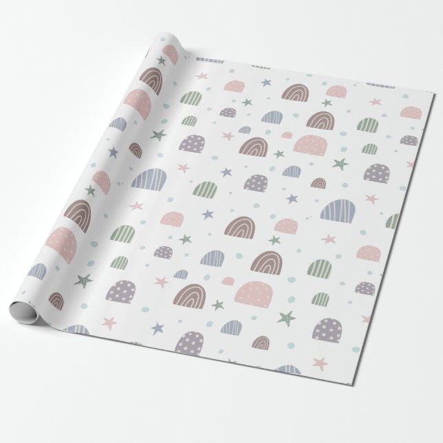 Pastellpapier für moderne Regenbogensterne Geschenkpapier (Ungerollt)