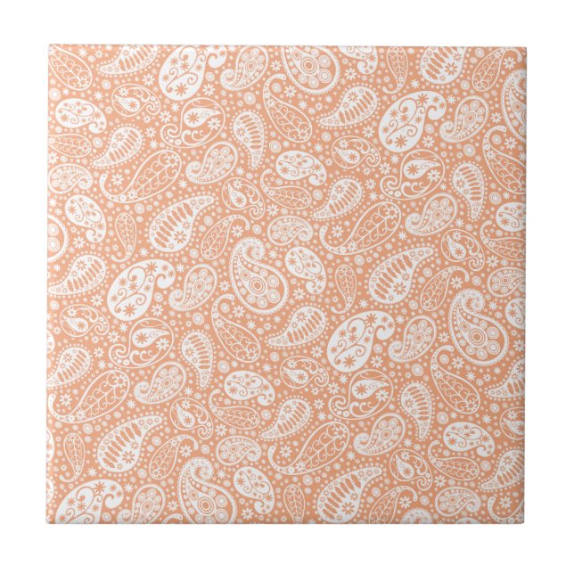 Pastellpfirsich Paisley Fliese (Vorderseite)