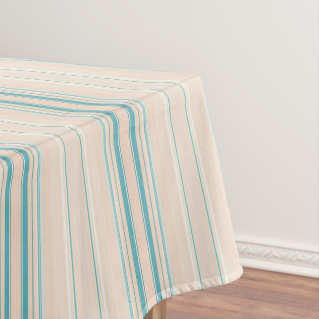 Pastellpfirsich u. aquamarine Streifen beige Tischdecke (Beispiel)