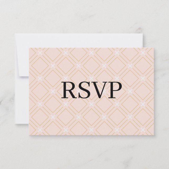 Pastellpfirsich und geometrische Gold RSVP Karte (Vorderseite)