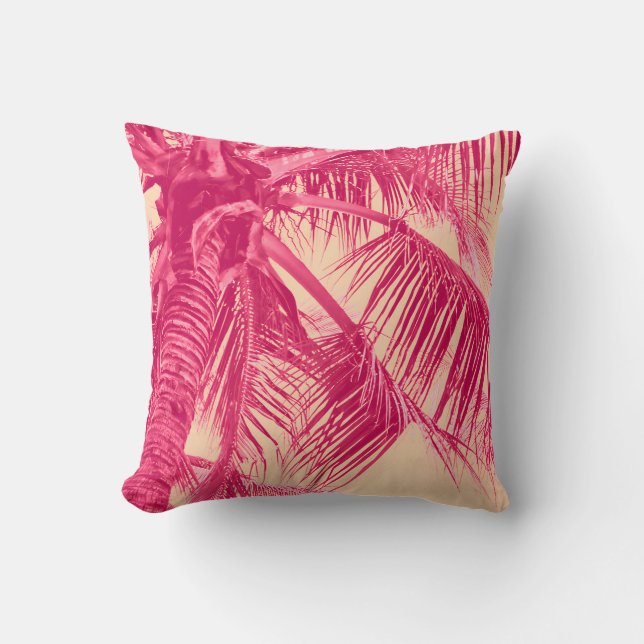 Pastellpfirsich und Pink Girly Palm Trees Kissen (Vorderseite)