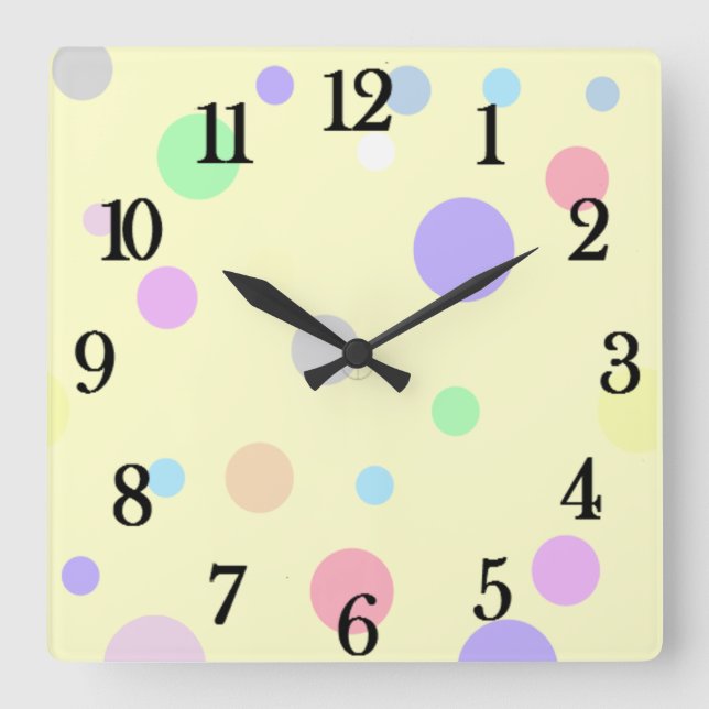 Pastellpolka-Dot-Muster Quadratische Wanduhr (Vorderseite)