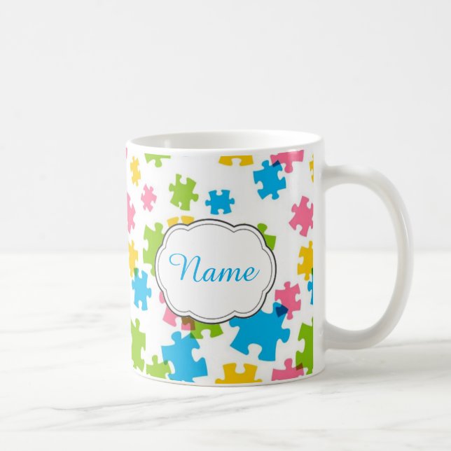 Pastellpuzzlespiel-Stück-personalisierte Tasse (Rechts)