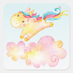 Pastellregenbogen-Einhorn mit Quadratischer Aufkleber
