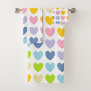 Pastellregenbogen-Herzen Badhandtuch Set