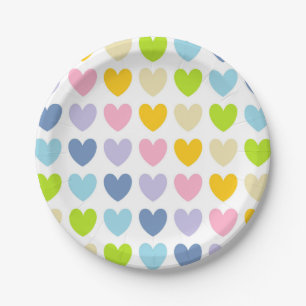 Pastellregenbogen-Herzen Pappteller