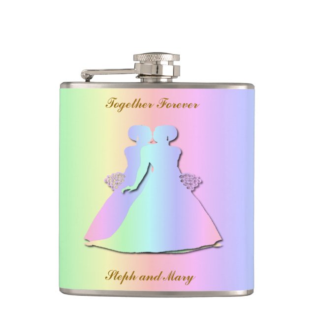 Pastellregenbogen-lesbische Bräute Hipflask Flachmann (Vorderseite)