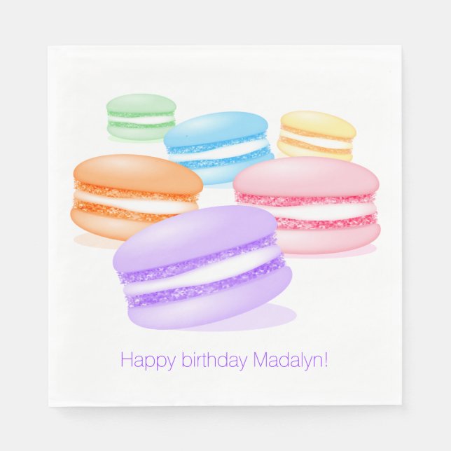 Pastellregenbogen-Macarons zum Geburtstag Serviette (Vorderseite)