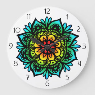 Pastellregenbogen-Mandala-Wanduhr Große Wanduhr