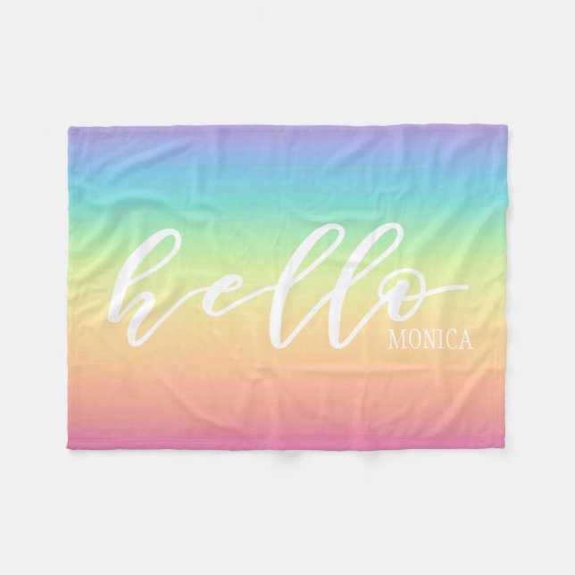 Pastellregenbogen Ombre Chic hallo personalisiert Fleecedecke (Vorderseite (Horizontal))