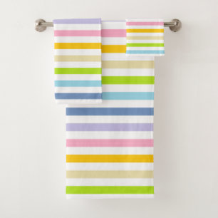 Pastellregenbogen und weiße Streifen Badhandtuch Set