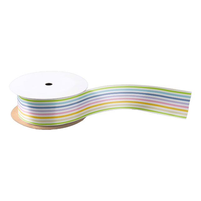 Pastellregenbogen und weiße Streifen Satinband (Spule)