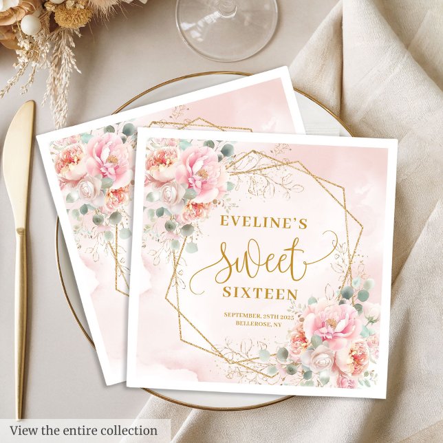 Pastellrosa 16 . Geburtstag Servietten (Chic pastel pink gold floral sweet sixteen napkins

)