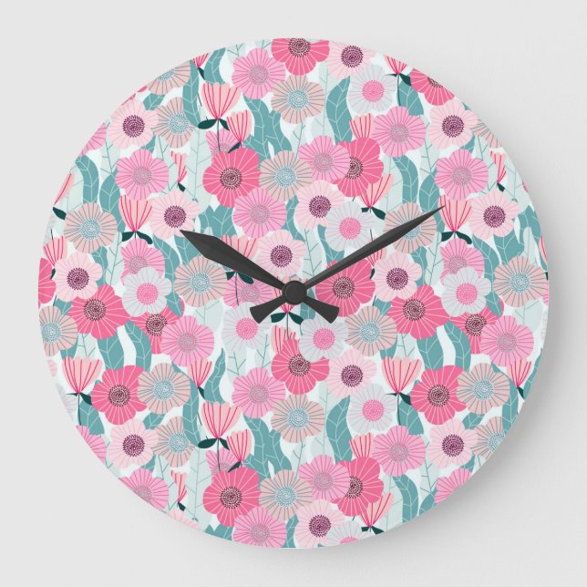 Pastellrosa Abstraktes Muster Große Wanduhr (Vorderseite)