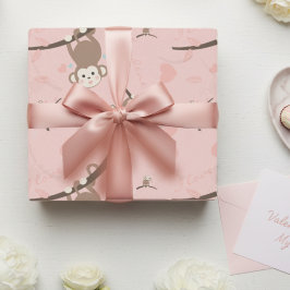 Pastellrosa-Affen-Valentinstag-Geschenkpapier Geschenkpapier