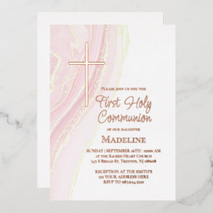 pastellrosa Aquarell Erstkommunion Folieneinladung