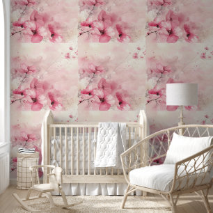 Pastellrosa Aquarellfarben Blume Kinderzimmer Zimm Tapete