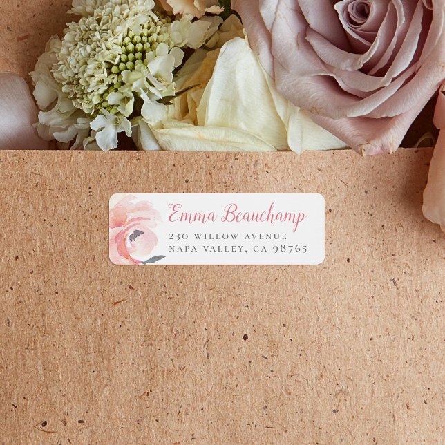 Pastellrosa Aquarellfarben Rose Individuelle Name  (Return Address Label Mock-up)