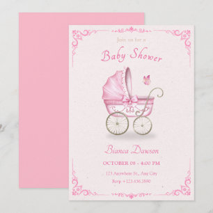 Pastellrosa Babybettrollendusche Einladung