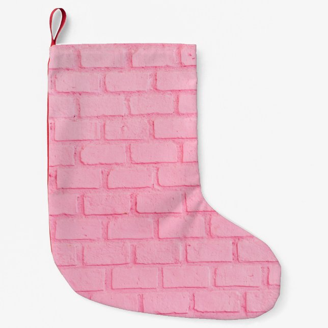 Pastellrosa Backsteinstruktur. rosa Kleiner Weihnachtsstrumpf (Vorderseite)