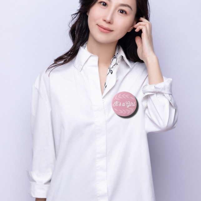 Pastellrosa Blätter - Es ist ein Mädchen Button (Von Creator hochgeladen)