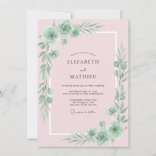 Pastellrosa Blätterhochzeit Einladung