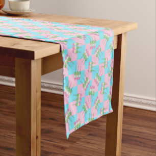 Pastellrosa Blau Geländekarton Kurzer Tischläufer