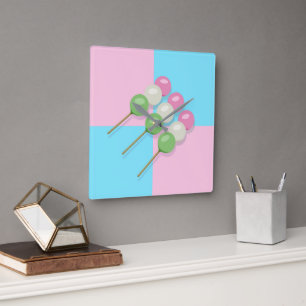 Pastellrosa Blau Geländerte Dango-Wall-Uhr Quadratische Wanduhr