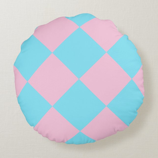 Pastellrosa Blau Geländertes Dango Rundkissen Rundes Kissen (Rückseite)
