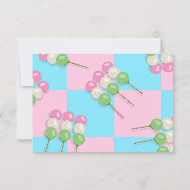 Pastellrosa Blau Karierte Dango-Flachkarte (Vorderseite)