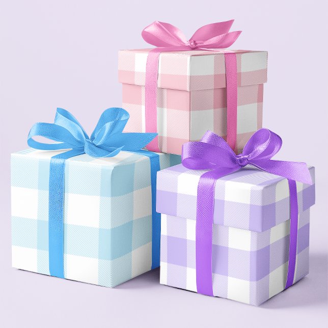 Pastellrosa Blau und Lila Ostern Gingham Multi Geschenkpapier Set (Pastel Pink Blue and Purple Easter Gingham Multi Wrapping Paper Sheets)