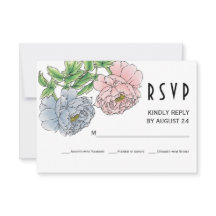 Pastellrosa, blaue Blume Hochzeit RSVP