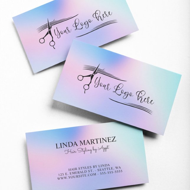 Pastellrosa Blaues Logo für die holografische Dars Visitenkarte (Pastel Pink Blue Holographic Gradient Logo Business Card)
