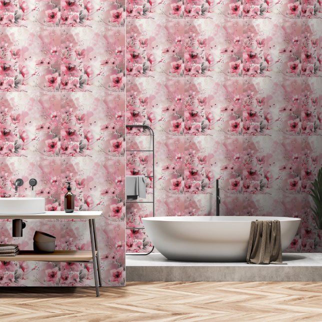 Pastellrosa Blume Kinderzimmer Tapete (Badezimmer)