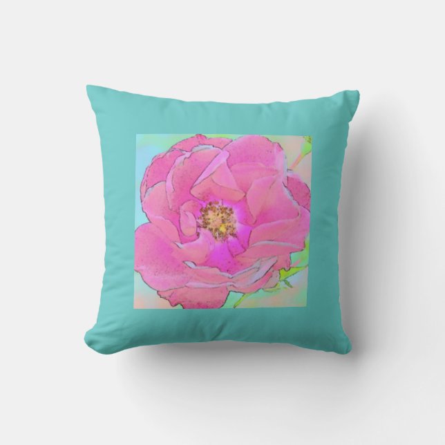 Pastellrosa Blume-Light Blue Border Kissen (Vorderseite)