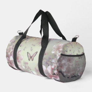 Pastellrosa Blumen- und Schmetterlingsmuster Duffle Bag