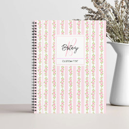 Pastellrosa Blumen und Streifen Coquette Monogramm Notizbuch