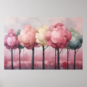 Pastellrosa Blumenbaumhain skurrile Kunst Poster
