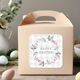 Pastellrosa-Blumenkranz Frohe Ostern Geschenk Quadratischer Aufkleber