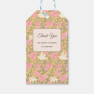 Pastellrosa Blumenmuster mit Tauben Geschenkanhänger