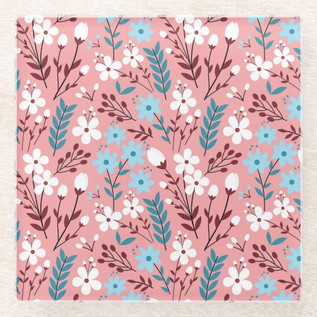 Pastellrosa Blumenmuster Nahtloses Muster. Glasuntersetzer (Vorderseite)