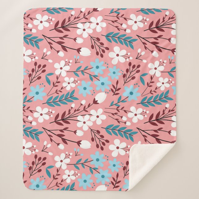 Pastellrosa Blumenmuster Nahtloses Muster. Sherpadecke (Vorderseite)