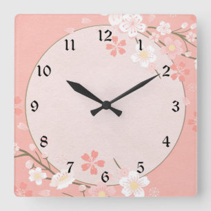 Pastellrosa Blumenmuster Quadratische Wanduhr