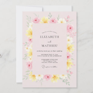 Pastellrosa Blütenhochzeit Einladung